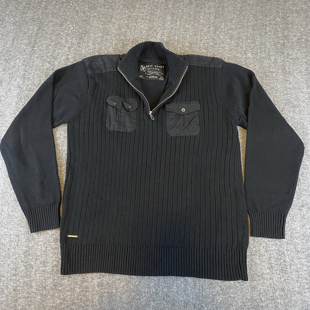 Marc Ecko Cut & Sew Men's Ribbed Quarter Zip Sweater Black Cotton XL